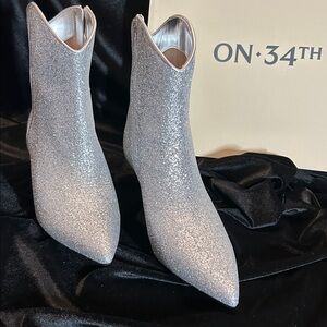 ON 34th SILVER GLITTER ANKLE COWBOY BOOT